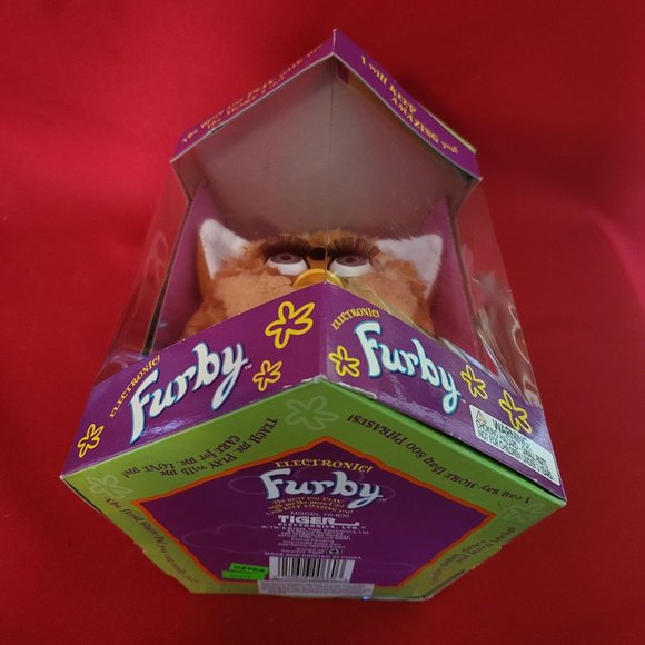 Electronic Furby Tiger Toy Tan Body White Stripes Beige Tummy White Inside Ears - Picture 5 of 13